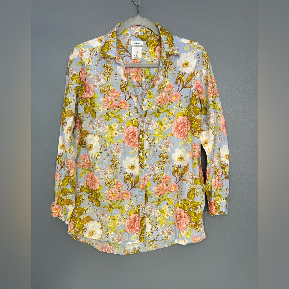 Joie Shirt Womens S Multicolor 100% Linen Button Up Floral Lightweight Top Boho